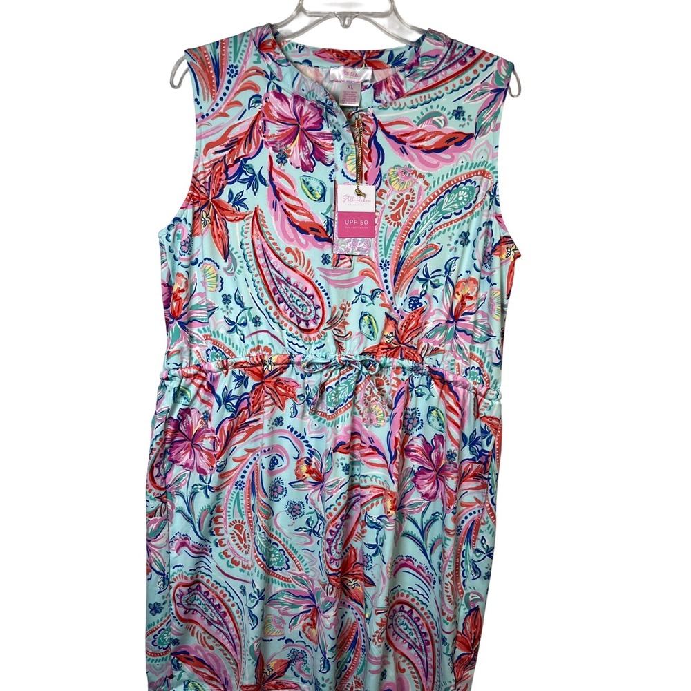 Stella Parker Floral Dress Womens XL Blue NEW UPF 50 Paisley Floral Sleeveless